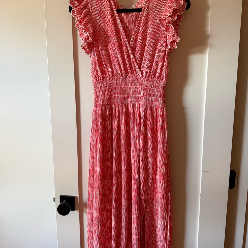 Chelsea28 Coral Ruffle Sleeve Midi Dress